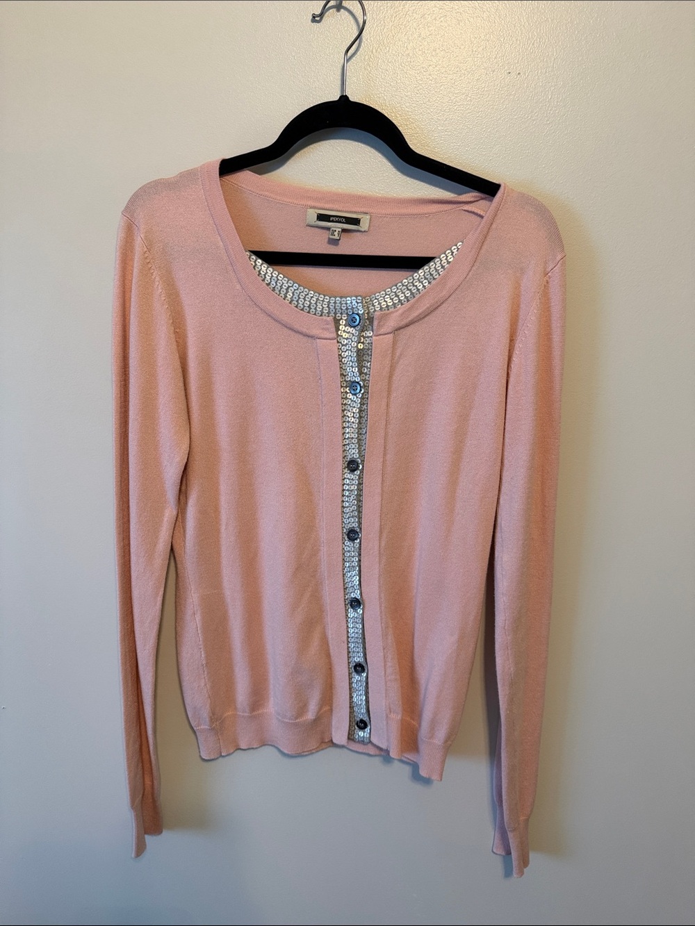 Light Pink Cardigan with Silver Sequin Accents